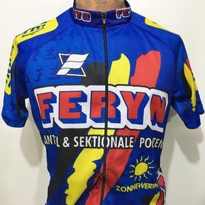 Feryn Mens 5 L Full Zip Short Sleeve Blue Yellow Red Bike Jersey Belgium Cycling